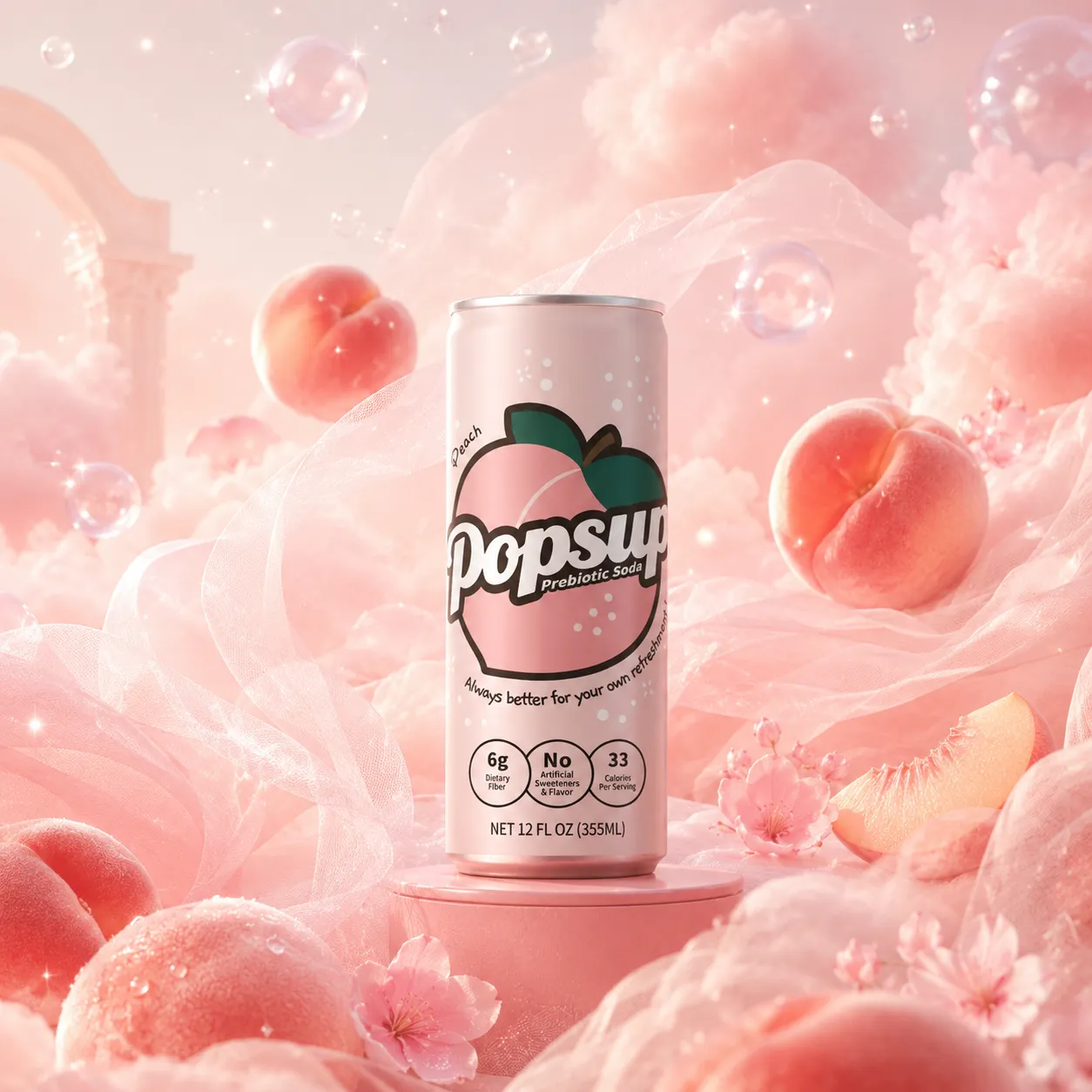 POPSUP brand art: stickers with fruit, fizz, bubbles, and playful soda graphics