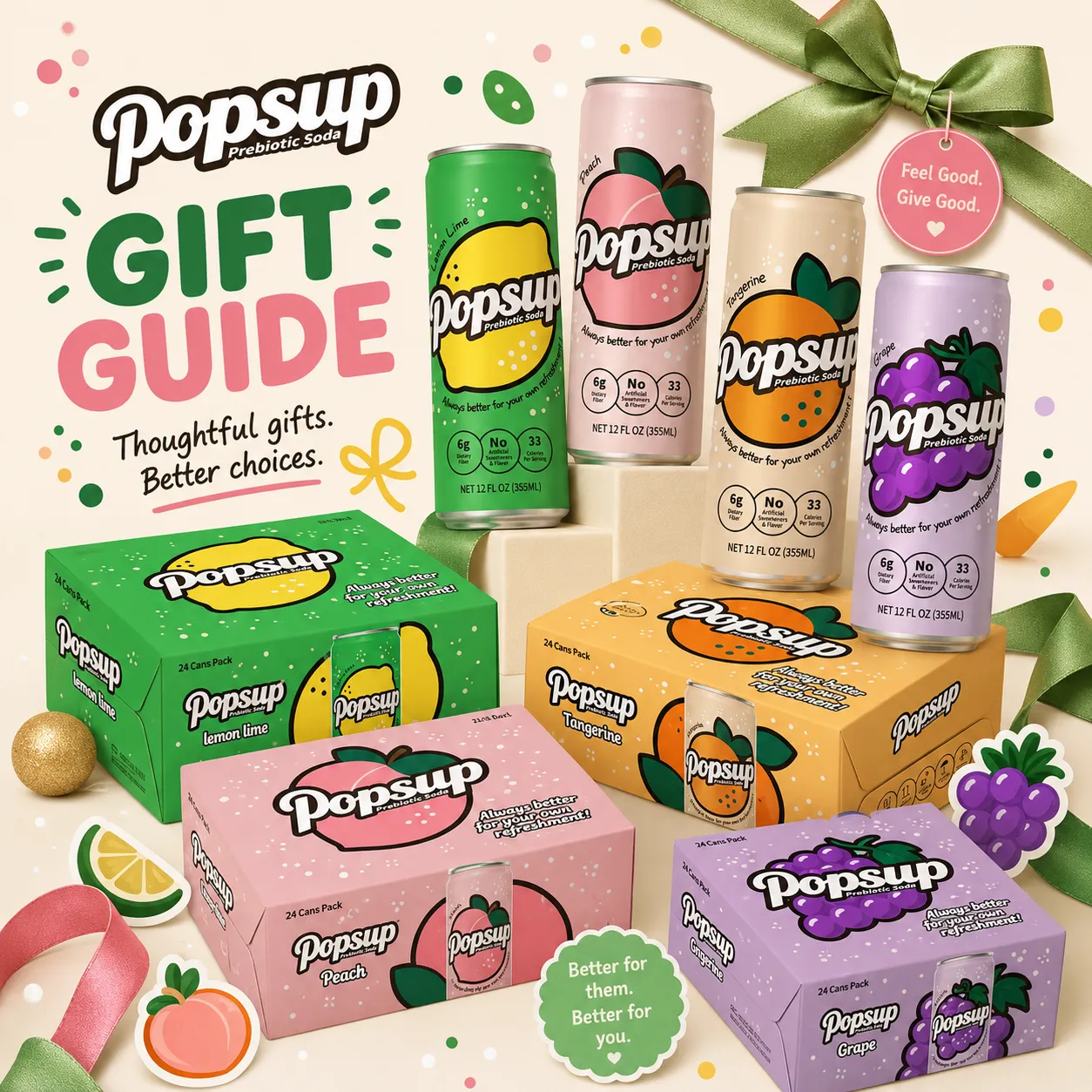 POPSUP brand art: campaigns with fruit, fizz, bubbles, and playful soda graphics